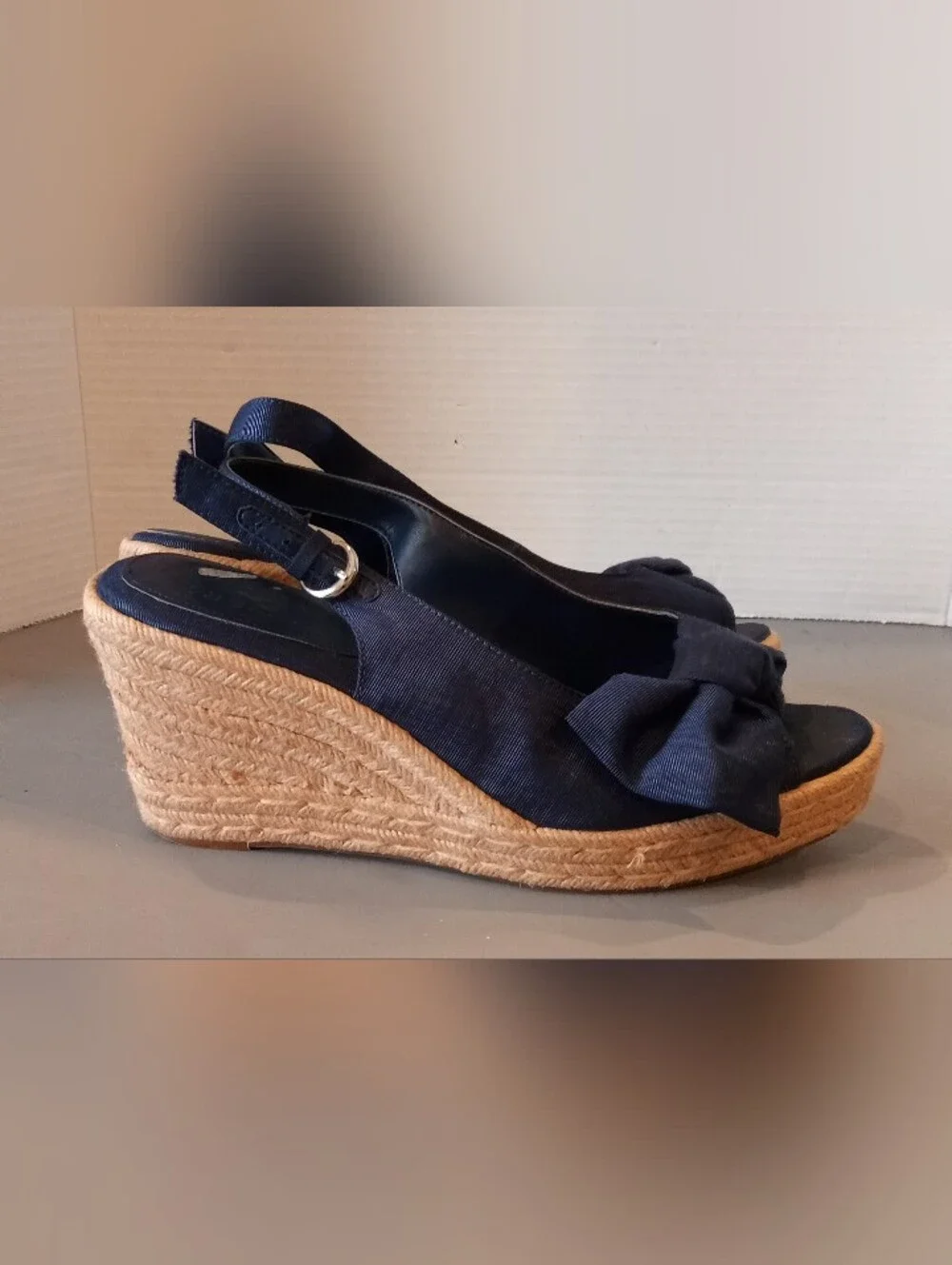 Naturalizer Navy Slingback Wedge Sandals with Bow Womens Size 9.5